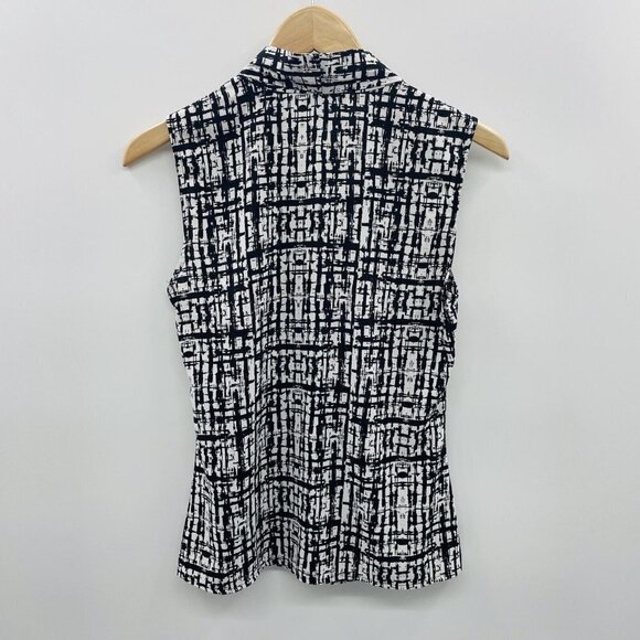 Calvin Klein Womens Size Small Sleeveless Printed Popover Blouse Black White 517 - Picture 3 of 5
